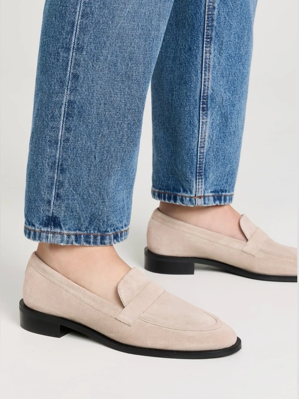 NEW Stuart Weitzman Palmer Sleek Loafers 6.5B Sabbia Beige Suede Leather Spain‎